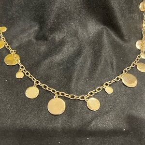 Elegant Gold Toned Long Length Disc Necklace Early 1900s vibe